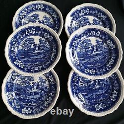 Vintage Copeland Spode's Tower Blue Dinner Plates Set Of 6 Old Backstamp