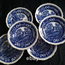 Vintage Copeland Spode's Tower Blue Dinner Plates Set Of 6 Old Backstamp