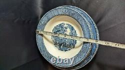 Vintage Currier & Ives Blue Dinnerware Early Winter And Old Grist Mill Set of 7