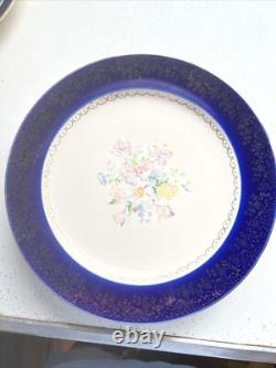 Vintage Dinner Plates French Saxon Cobalt And Gold Floral USA Set Of 7