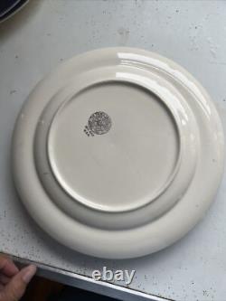 Vintage Dinner Plates French Saxon Cobalt And Gold Floral USA Set Of 7