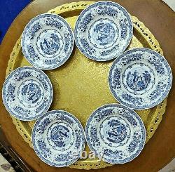 Vintage Double Phoenix Blue Nikko Ironstone Dinner Plates 6 Japan Castle & Flora