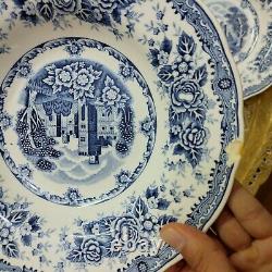 Vintage Double Phoenix Blue Nikko Ironstone Dinner Plates 6 Japan Castle & Flora