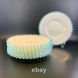 Vintage Fenton Aquacrest Plates Set of 6 milk glass plates 8 turquoise blue