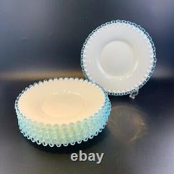 Vintage Fenton Aquacrest Plates Set of 6 milk glass plates 8 turquoise blue