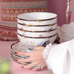 Vintage Floral Bone China Dinnerware Set for 4 Light Blue 12 Piece Set