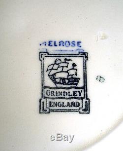 Vintage Grindley China MELROSE Wide Blue Rim 12 Dinner Plates 10