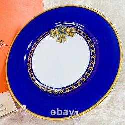 Vintage HERMES Dinner Plate Cocarde De Soie Blue Porcelain with Case