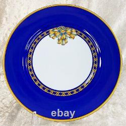 Vintage HERMES Dinner Plate Cocarde De Soie Blue Porcelain with Case