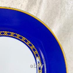 Vintage HERMES Dinner Plate Cocarde De Soie Blue Porcelain with Case