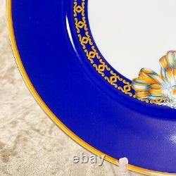 Vintage HERMES Dinner Plate Cocarde De Soie Blue Porcelain with Case