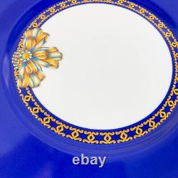 Vintage HERMES Dinner Plate Cocarde De Soie Blue Porcelain with Case