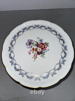 Vintage Limoges France 12 Blue & Gilt Rimmed Flowers Floral Cake Pedestal Stand
