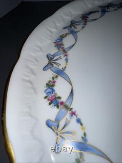 Vintage Limoges France 12 Blue & Gilt Rimmed Flowers Floral Cake Pedestal Stand