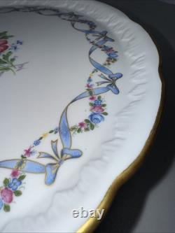Vintage Limoges France 12 Blue & Gilt Rimmed Flowers Floral Cake Pedestal Stand