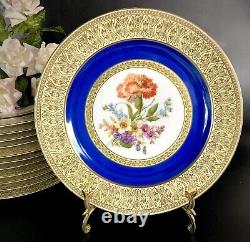 Vintage PT Bavaria Tirschenreuth Dinner Plates (12) Gold Scroll/Cobalt/Floral