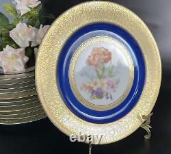 Vintage PT Bavaria Tirschenreuth Dinner Plates (12) Gold Scroll/Cobalt/Floral