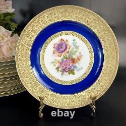 Vintage PT Bavaria Tirschenreuth Dinner Plates (12) Gold Scroll/Cobalt/Floral