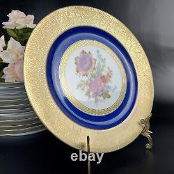 Vintage PT Bavaria Tirschenreuth Dinner Plates (12) Gold Scroll/Cobalt/Floral