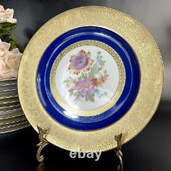 Vintage PT Bavaria Tirschenreuth Dinner Plates (12) Gold Scroll/Cobalt/Floral