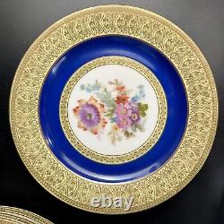 Vintage PT Bavaria Tirschenreuth Dinner Plates (12) Gold Scroll/Cobalt/Floral