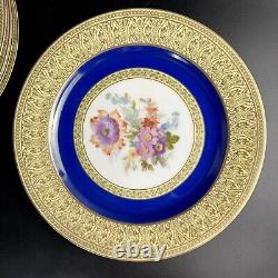 Vintage PT Bavaria Tirschenreuth Dinner Plates (12) Gold Scroll/Cobalt/Floral