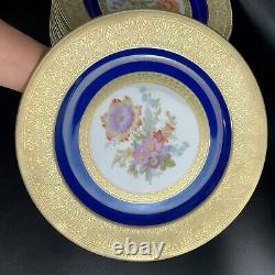 Vintage PT Bavaria Tirschenreuth Dinner Plates (12) Gold Scroll/Cobalt/Floral