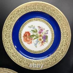 Vintage PT Bavaria Tirschenreuth Dinner Plates (12) Gold Scroll/Cobalt/Floral