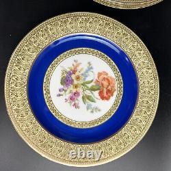 Vintage PT Bavaria Tirschenreuth Dinner Plates (12) Gold Scroll/Cobalt/Floral