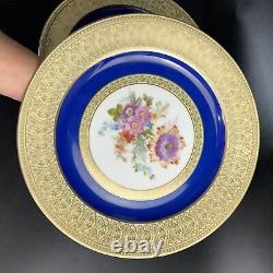 Vintage PT Bavaria Tirschenreuth Dinner Plates (12) Gold Scroll/Cobalt/Floral