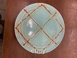 Vintage Pacific Pottery Dinner Plate #613 Blue with Orange Yellow Plaid Pattern CA