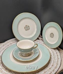 Vintage Pickard Malvern China 5 Piece Setting 1956 USA Tiffany Blue Rim 1005