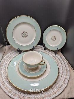 Vintage Pickard Malvern China 5 Piece Setting 1956 USA Tiffany Blue Rim 1005