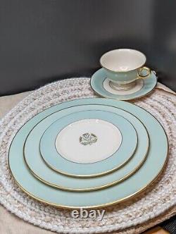 Vintage Pickard Malvern China 5 Piece Setting 1956 USA Tiffany Blue Rim 1005