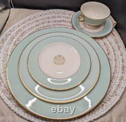 Vintage Pickard Malvern China 5 Piece Setting 1956 USA Tiffany Blue Rim 1005