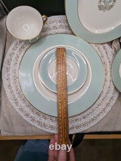 Vintage Pickard Malvern China 5 Piece Setting 1956 USA Tiffany Blue Rim 1005