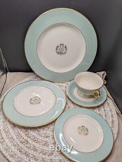 Vintage Pickard Malvern China 5 Piece Setting 1956 USA Tiffany Blue Rim 1005