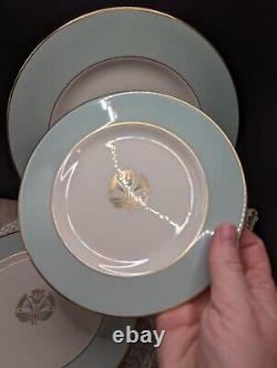 Vintage Pickard Malvern China 5 Piece Setting 1956 USA Tiffany Blue Rim 1005