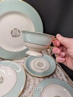 Vintage Pickard Malvern China 5 Piece Setting 1956 USA Tiffany Blue Rim 1005