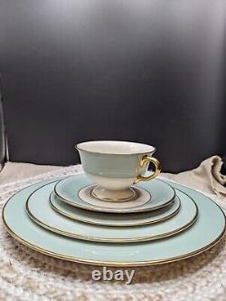 Vintage Pickard Malvern China 5 Piece Setting 1956 USA Tiffany Blue Rim 1005