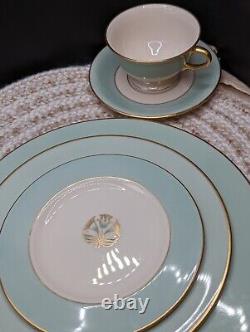 Vintage Pickard Malvern China 5 Piece Setting 1956 USA Tiffany Blue Rim 1005