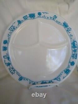 Vintage Rare 3-Pc. Pyrex Children's Dinner Set Blue Train Divided Plate/Cup/Bowl