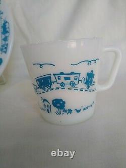 Vintage Rare 3-Pc. Pyrex Children's Dinner Set Blue Train Divided Plate/Cup/Bowl