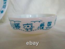 Vintage Rare 3-Pc. Pyrex Children's Dinner Set Blue Train Divided Plate/Cup/Bowl