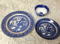 Vintage, Rare, Buffalo Pottery, 17-pc Blue Willow Tea Dinner Set for 4