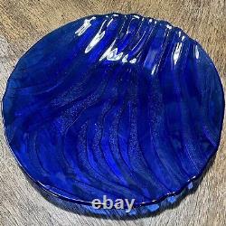 Vintage Rare IVV Italy Cobalt Blue Wave Pattern 4 Large Dinner Plate Set
