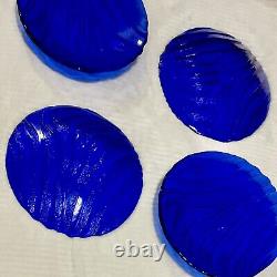Vintage Rare IVV Italy Cobalt Blue Wave Pattern 4 Large Dinner Plate Set