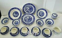 Vintage Set 22 pc Blue Willow Dinner Wares Plates, Cups Royal China Underglaze