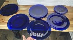 Vintage Set Heavy Cobalt Sapphire Blue Glass Dinner Plates 12 8pc And8.75 2pc