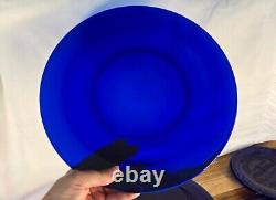 Vintage Set Heavy Cobalt Sapphire Blue Glass Dinner Plates 12 8pc And8.75 2pc